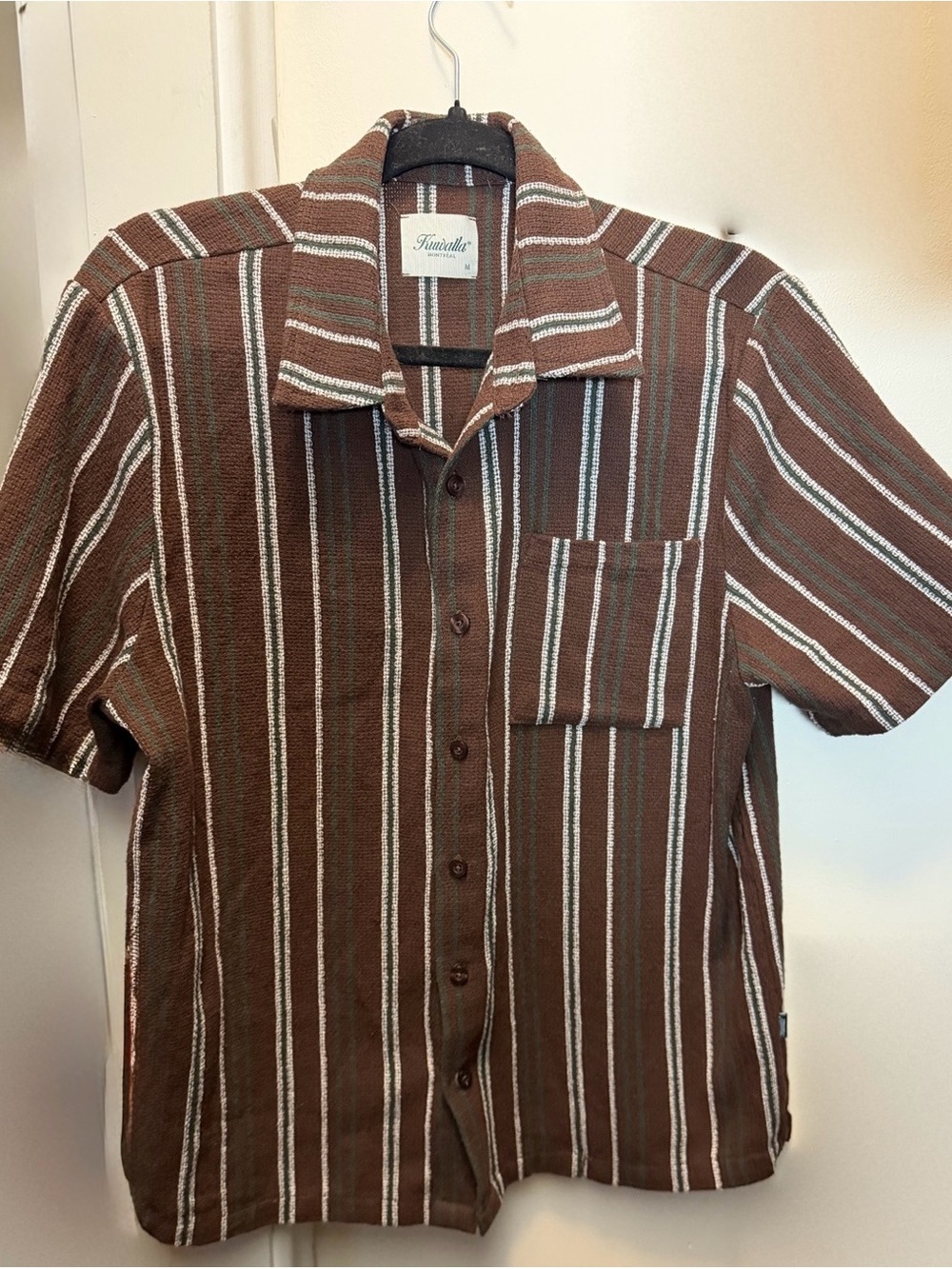 Casual Short-Sleeve Brown Striped Button-Down Shirt - Kitanica